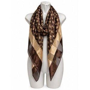 Louis Vuitton Monogram Gradient Silk Scarf • Brown Beige Checkered LV Wrap *Read